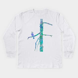 Bluejay On A Tree Watercolor Painting Kids Long Sleeve T-Shirt